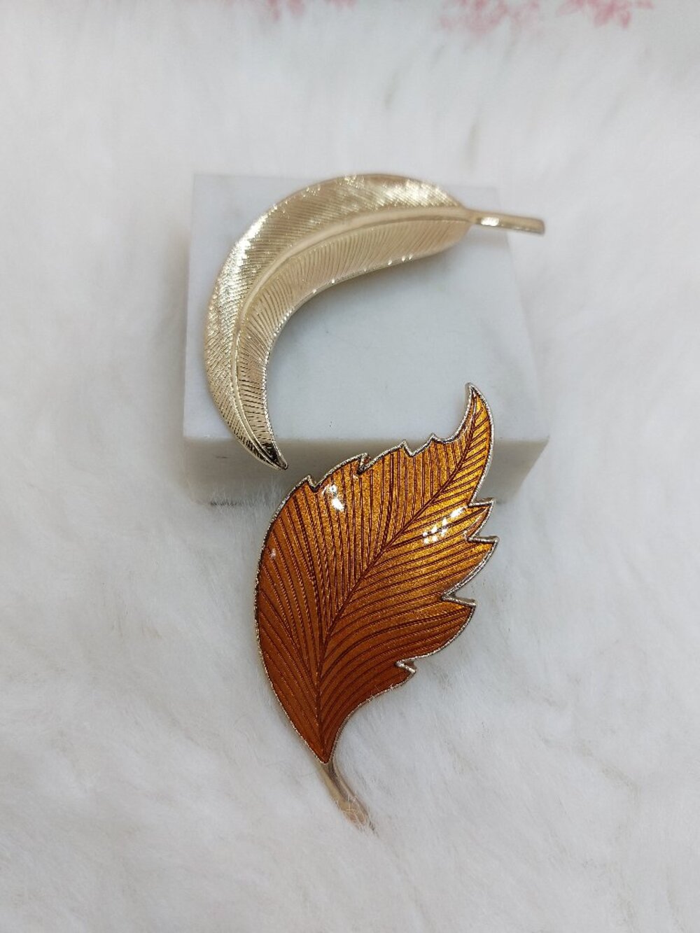 Vintage Retro Gold Enamel and Silver Tone Brooches Lot of 2